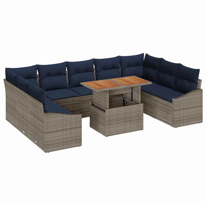 Set Divano da Giardino 10 pcs Grigio Poly Rattan | homemem39