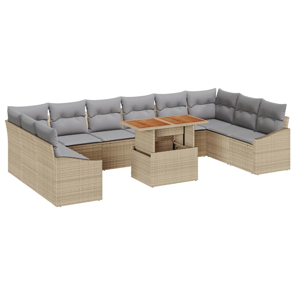Set Divano da Giardino 11 pcs Beige Poly Rattan | homemem39