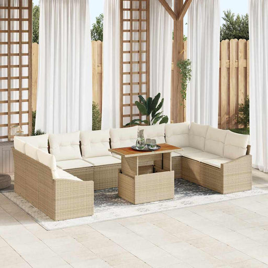 Set Divano da Giardino 11 pcs Beige Poly Rattan