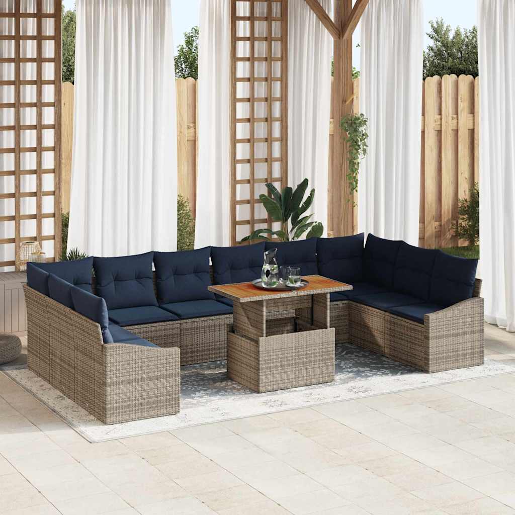 Set Divano da Giardino 11 pcs Grigio Poly Rattan | homemem39