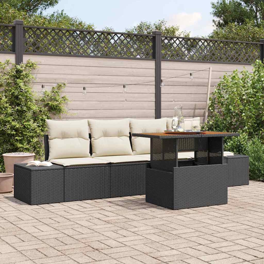 Set Divano da Giardino con archiviazione 5 pcs Nero Poly Rattan - homemem39