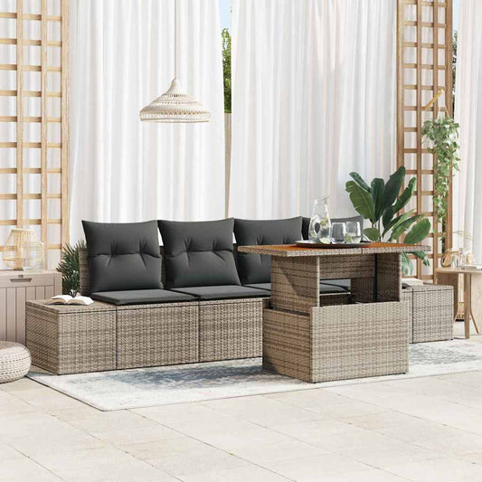 Set Divano da Giardino 5 pcs Grigio Poly Rattan - homemem39