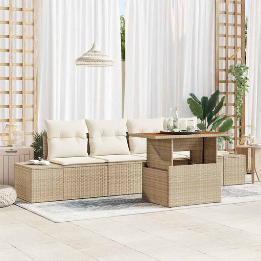 Set Divano da Giardino 5 pcs Beige Poly Rattan - homemem39
