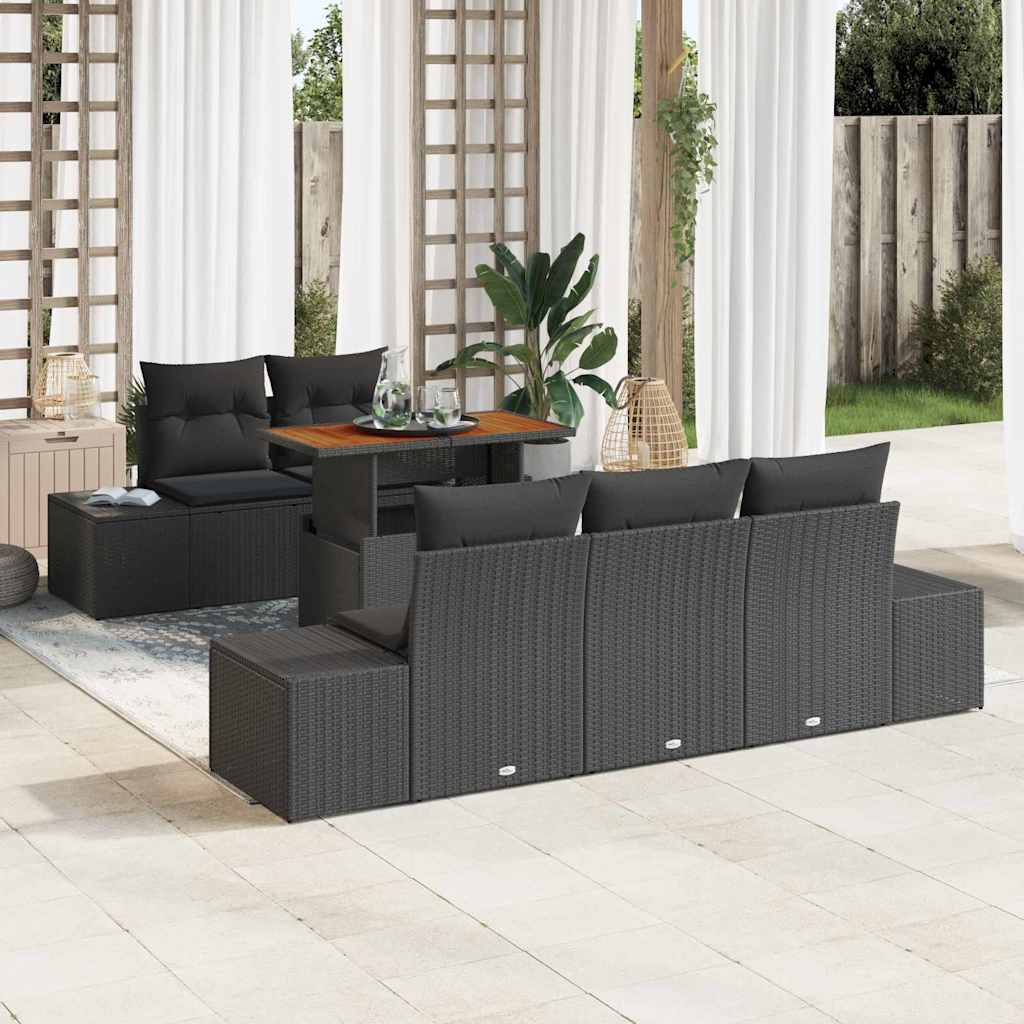 Set Divano da Giardino con archiviazione 6 pcs Nero Poly Rattan - homemem39