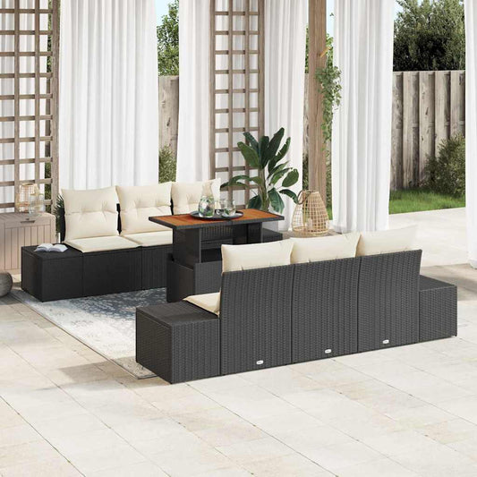 Set Divano da Giardino con archiviazione 7 pcs Nero Poly Rattan - homemem39