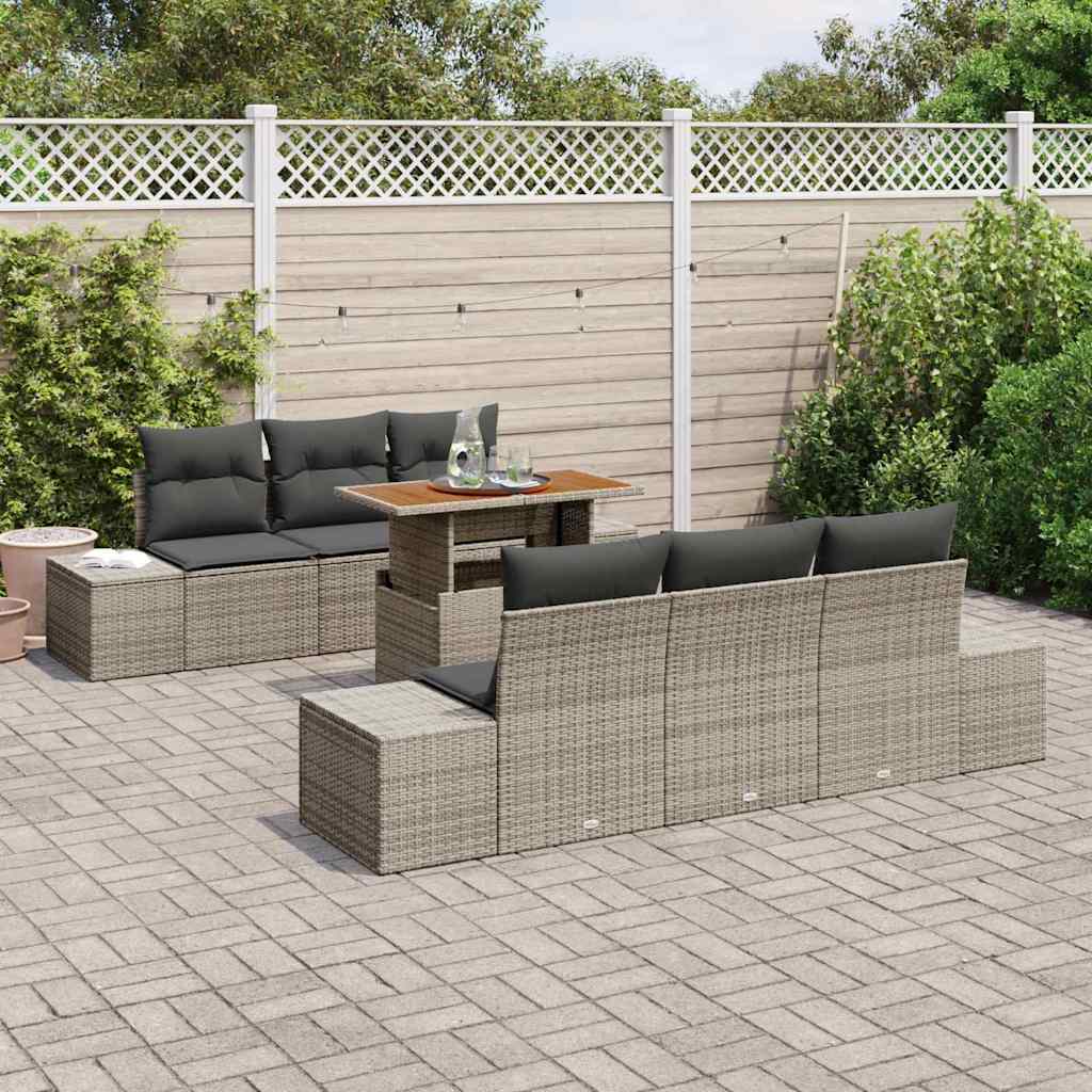 Set Divano da Giardino 7 pcs Grigio Poly Rattan - homemem39