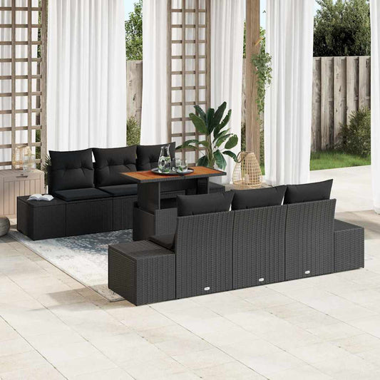 Set Divano da Giardino con archiviazione 7 pcs Nero Poly Rattan - homemem39