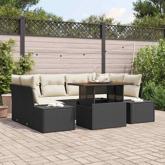Set Divano da Giardino con archiviazione 7 pcs Nero Poly Rattan - homemem39