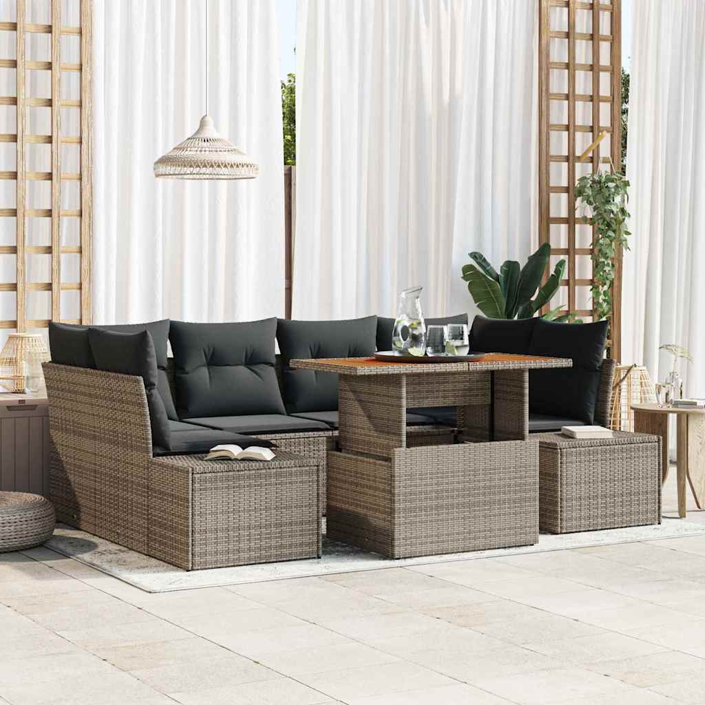 Set Divano da Giardino 7 pcs Grigio Poly Rattan - homemem39
