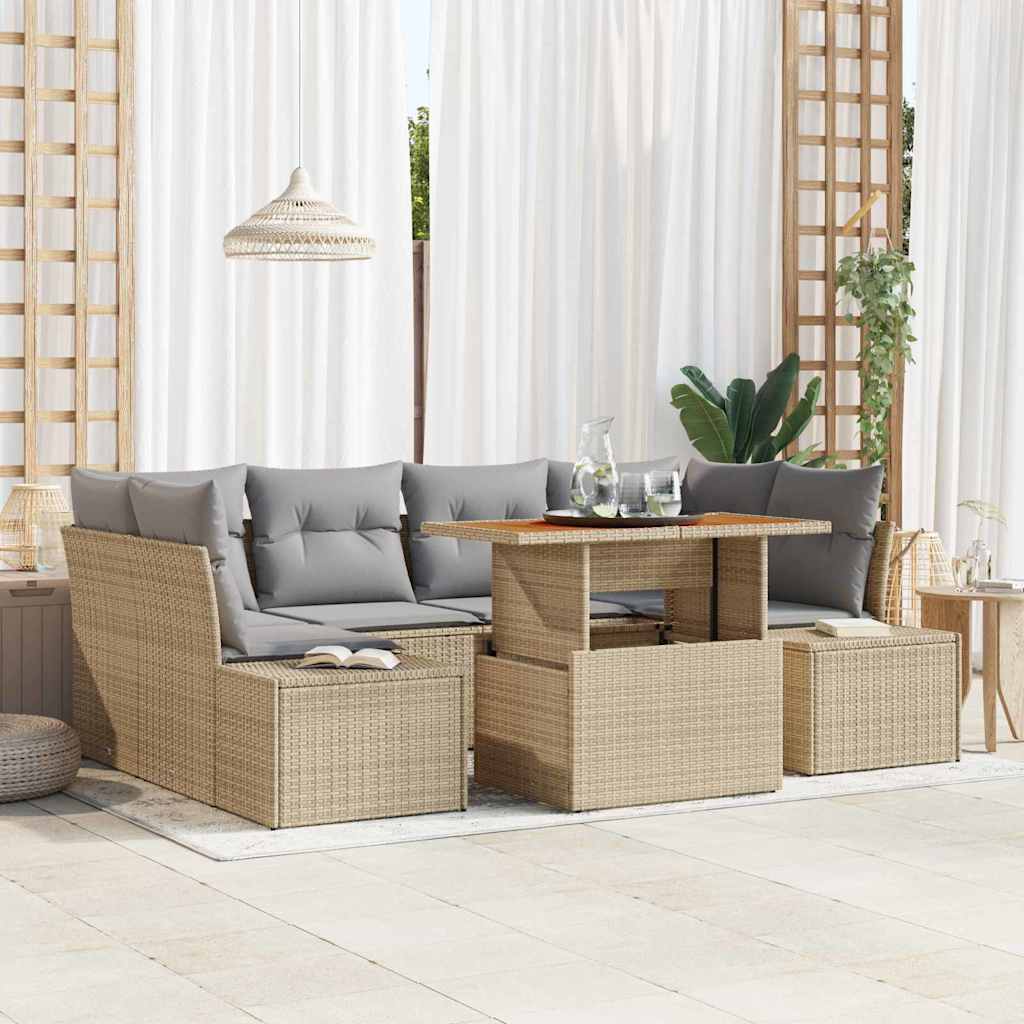 Set Divano da Giardino 7 pcs Beige Poly Rattan - homemem39
