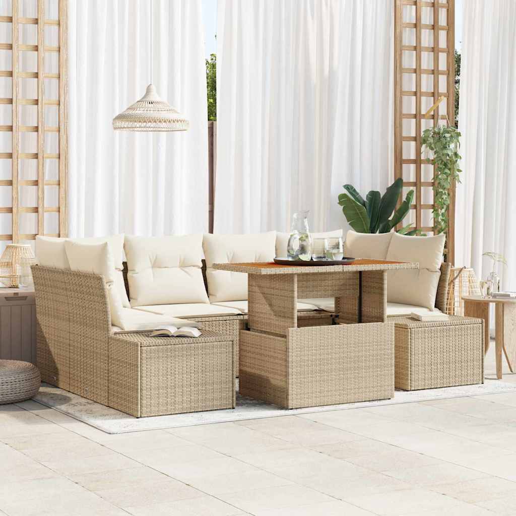 Set Divano da Giardino 7 pcs Beige Poly Rattan