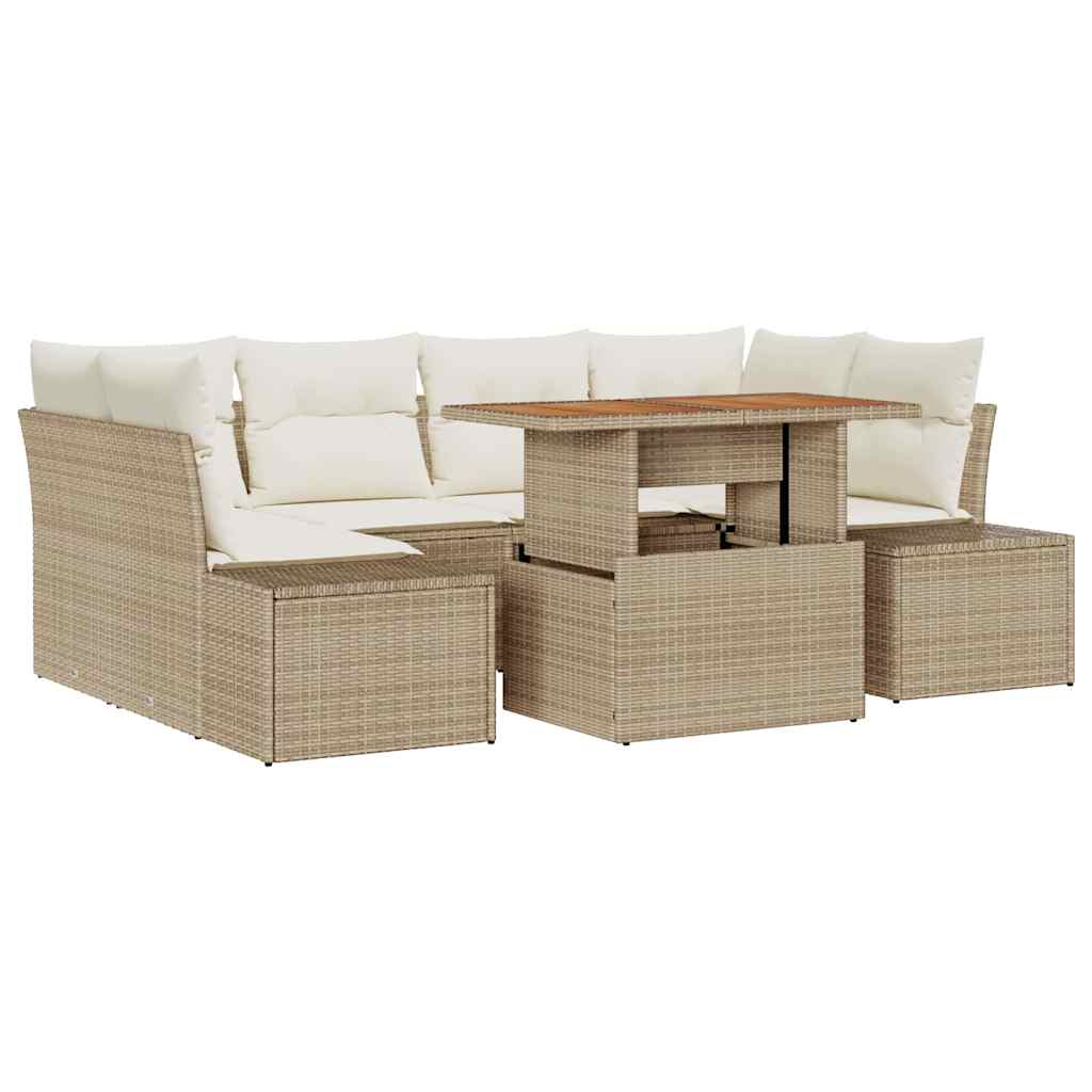 Set Divano da Giardino 7 pcs Beige Poly Rattan