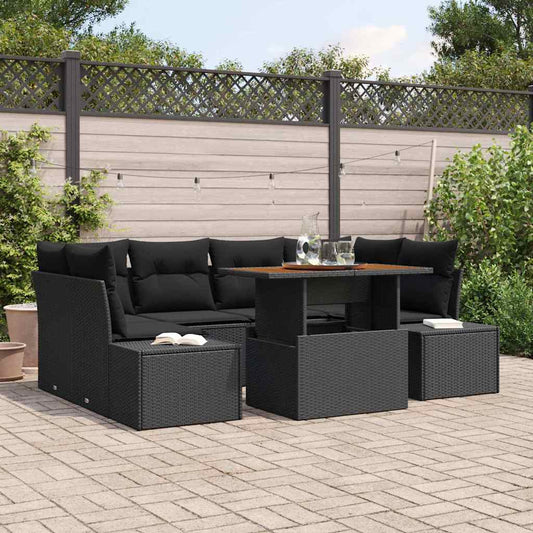 Set Divano da Giardino con archiviazione 7 pcs Nero Poly Rattan - homemem39