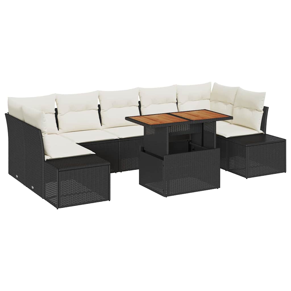 Set Divano da Giardino con archiviazione 8 pcs Nero Poly Rattan - homemem39