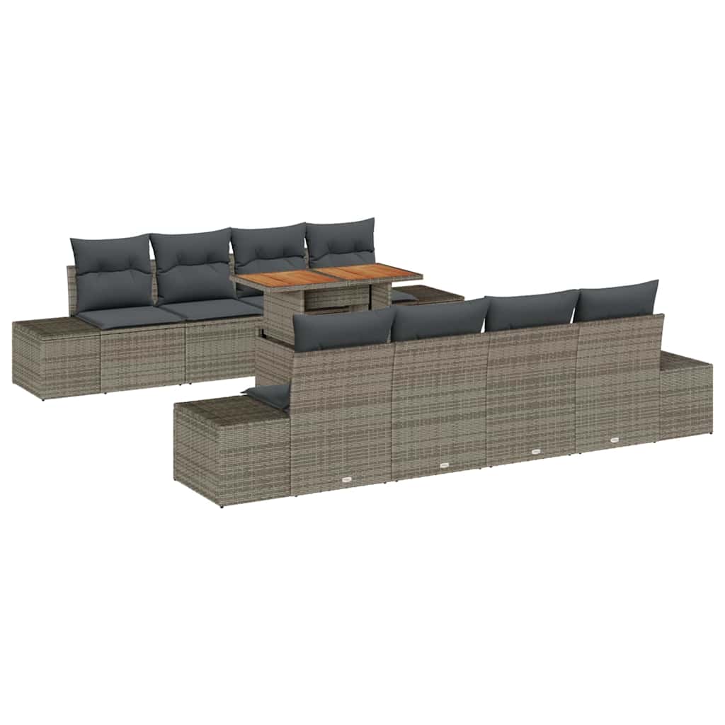 Set Divano da Giardino 9 pcs Grigio Poly Rattan - homemem39