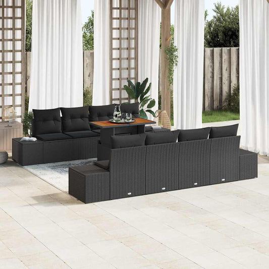 Set Divano da Giardino con archiviazione 9 pcs Nero Poly Rattan - homemem39