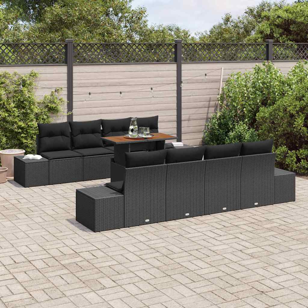 Set Divano da Giardino con archiviazione 9 pcs Nero Poly Rattan - homemem39