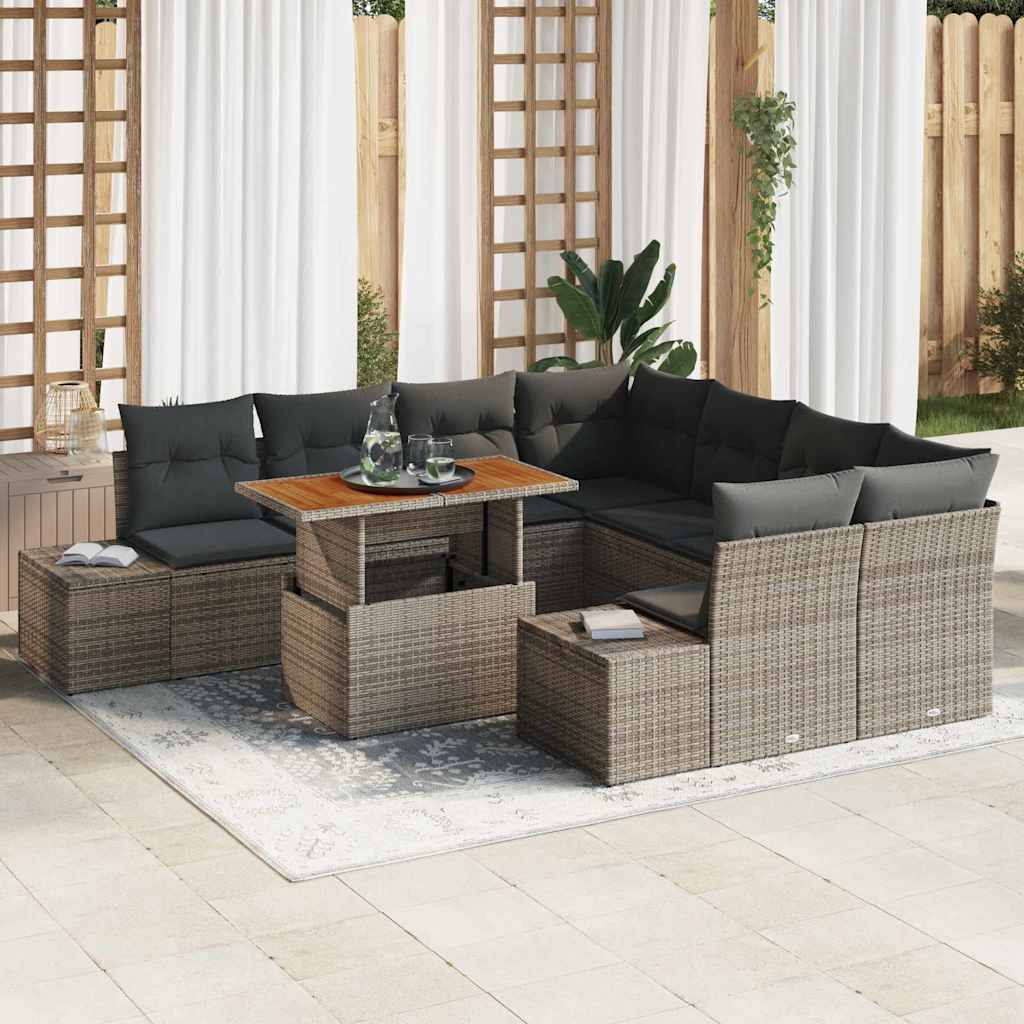 Set Divano da Giardino 9 pcs Grigio Poly Rattan - homemem39