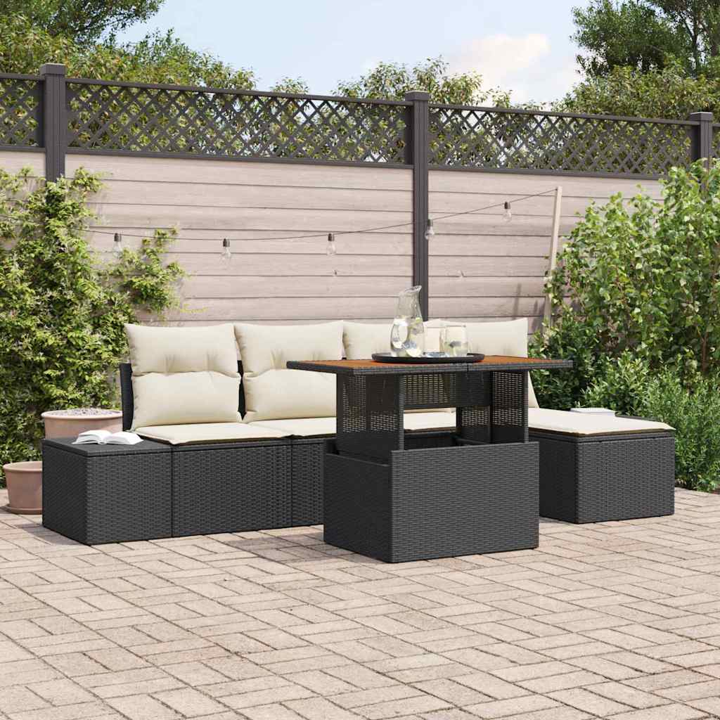 Set Divano da Giardino con archiviazione 6 pcs Nero Poly Rattan - homemem39