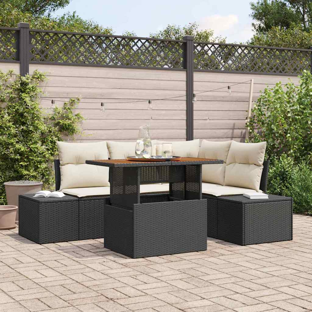 Set Divano da Giardino con archiviazione 5 pcs Nero Poly Rattan - homemem39