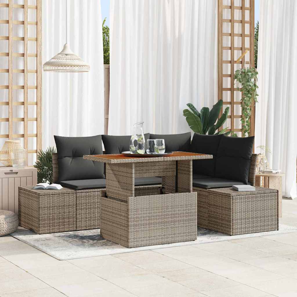 Set Divano da Giardino 5 pcs Grigio Poly Rattan