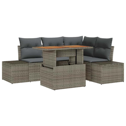 Set Divano da Giardino 5 pcs Grigio Poly Rattan