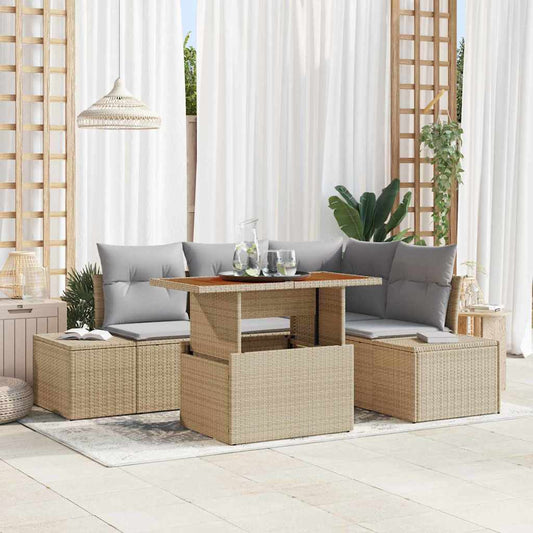 Set Divano da Giardino 5 pcs Beige Poly Rattan