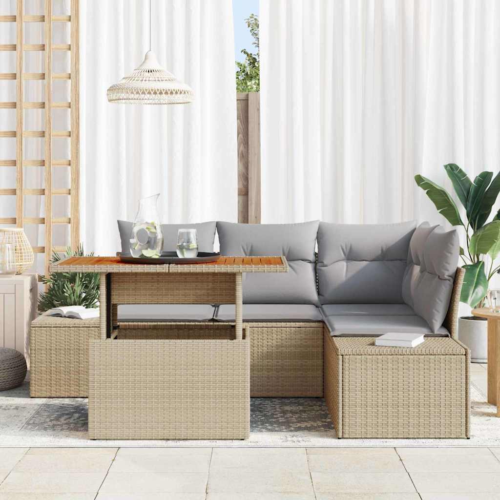 Set Divano da Giardino 5 pcs Beige Poly Rattan
