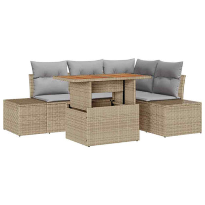 Set Divano da Giardino 5 pcs Beige Poly Rattan | homemem39