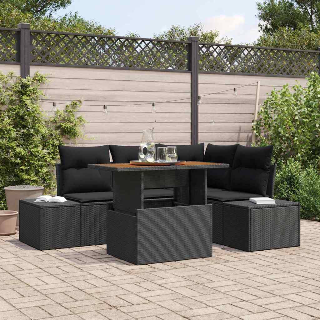 Set Divano da Giardino con archiviazione 5 pcs Nero Poly Rattan | homemem39