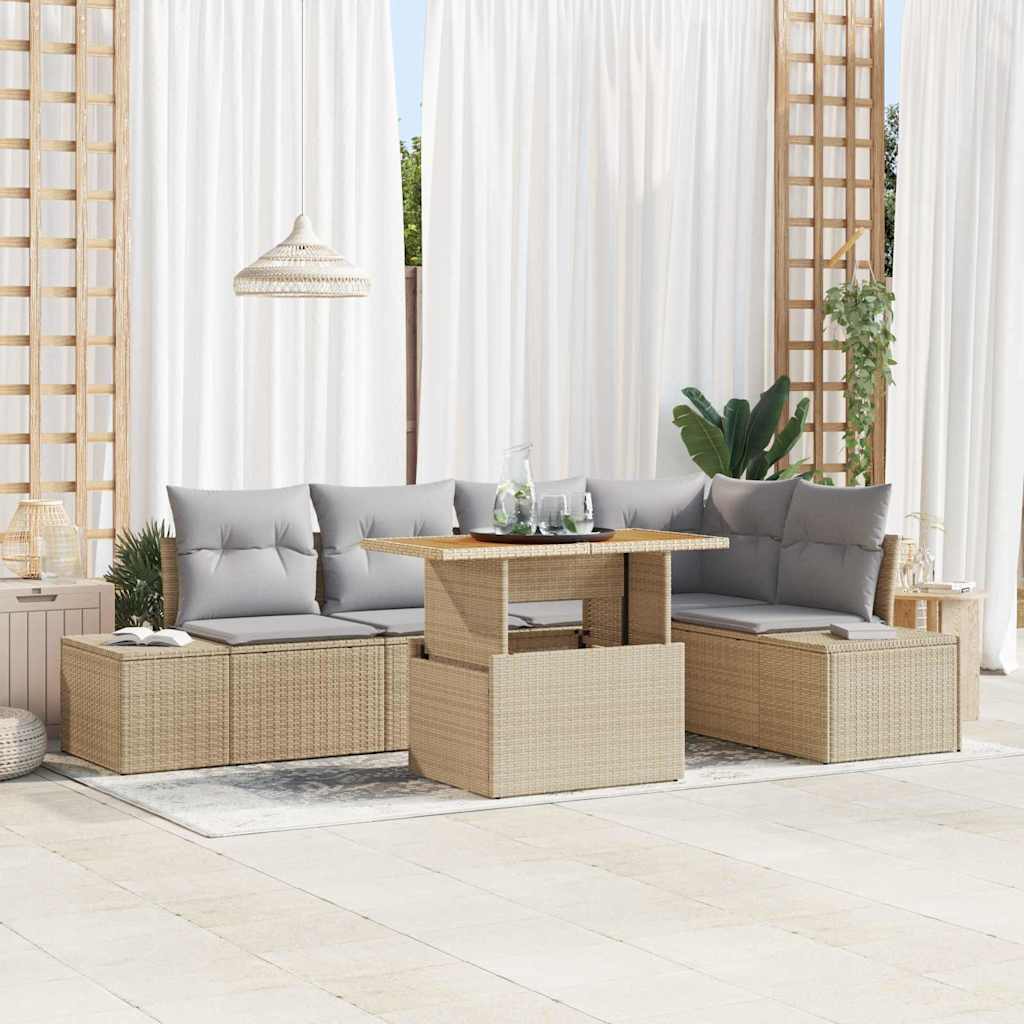 Set Divano da Giardino 6 pcs Beige Poly Rattan - homemem39