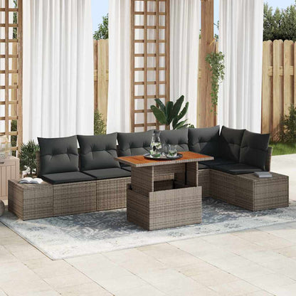 Set Divano da Giardino 7 pcs Grigio Poly Rattan - homemem39
