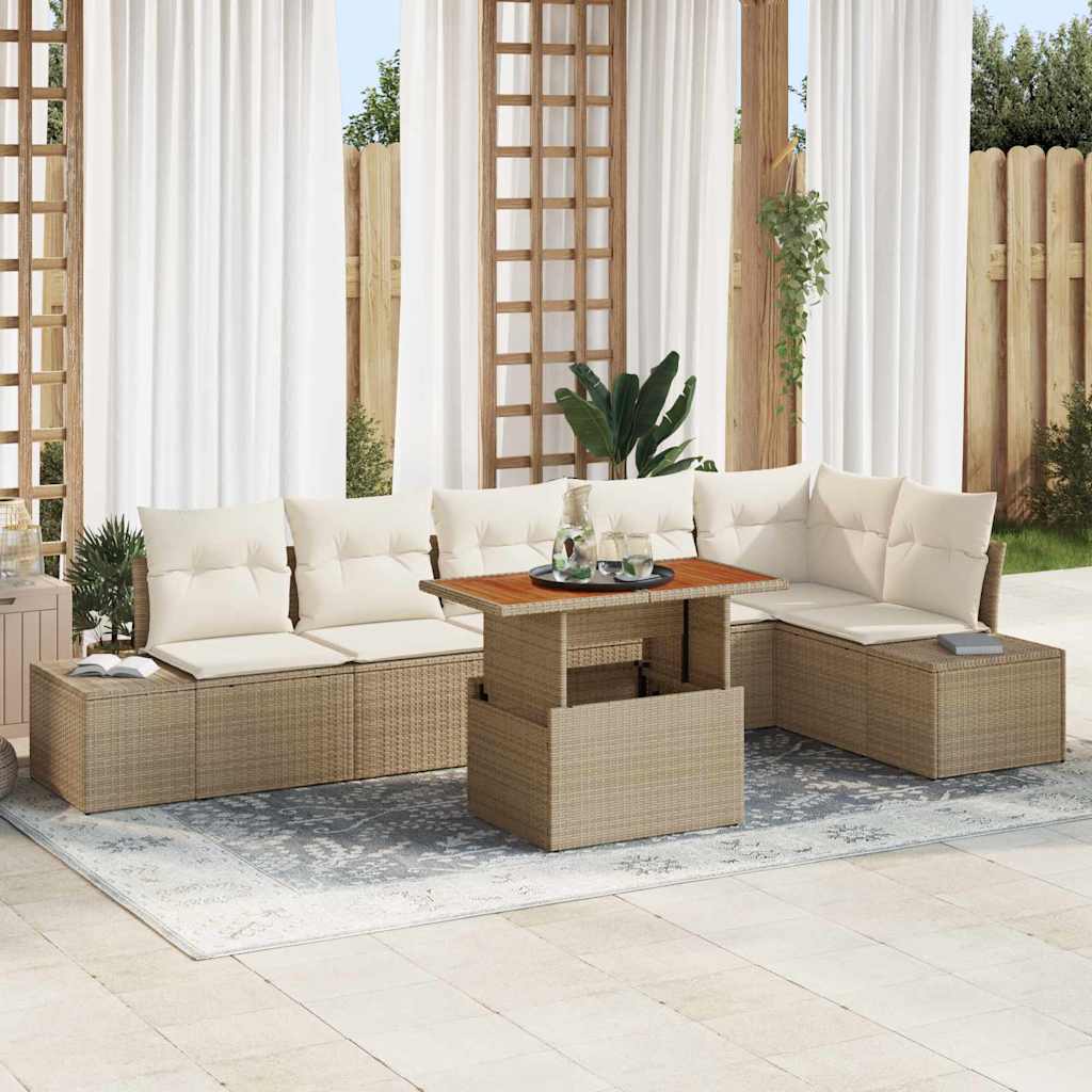 Set Divano da Giardino 7 pcs Beige Poly Rattan - homemem39