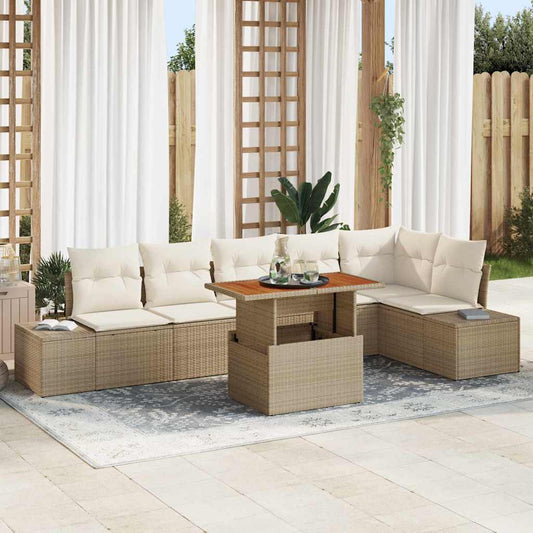 Set Divano da Giardino 7 pcs Beige Poly Rattan - homemem39