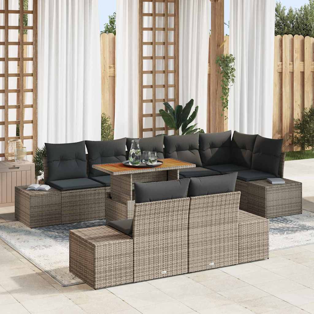 Set Divano da Giardino 9 pcs Grigio Poly Rattan