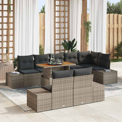 Set Divano da Giardino 9 pcs Grigio Poly Rattan