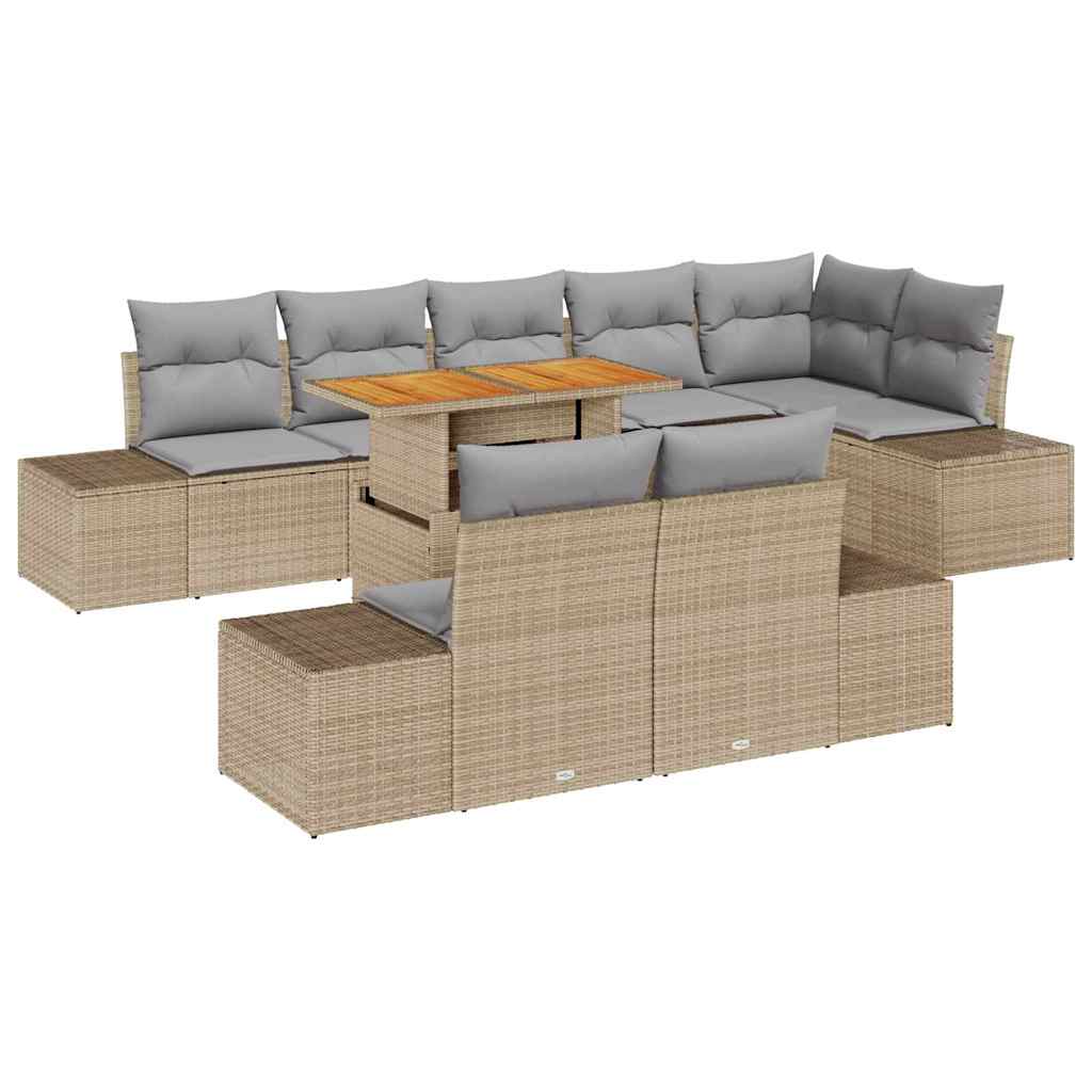 Set Divano da Giardino 9 pcs Beige Poly Rattan | homemem39