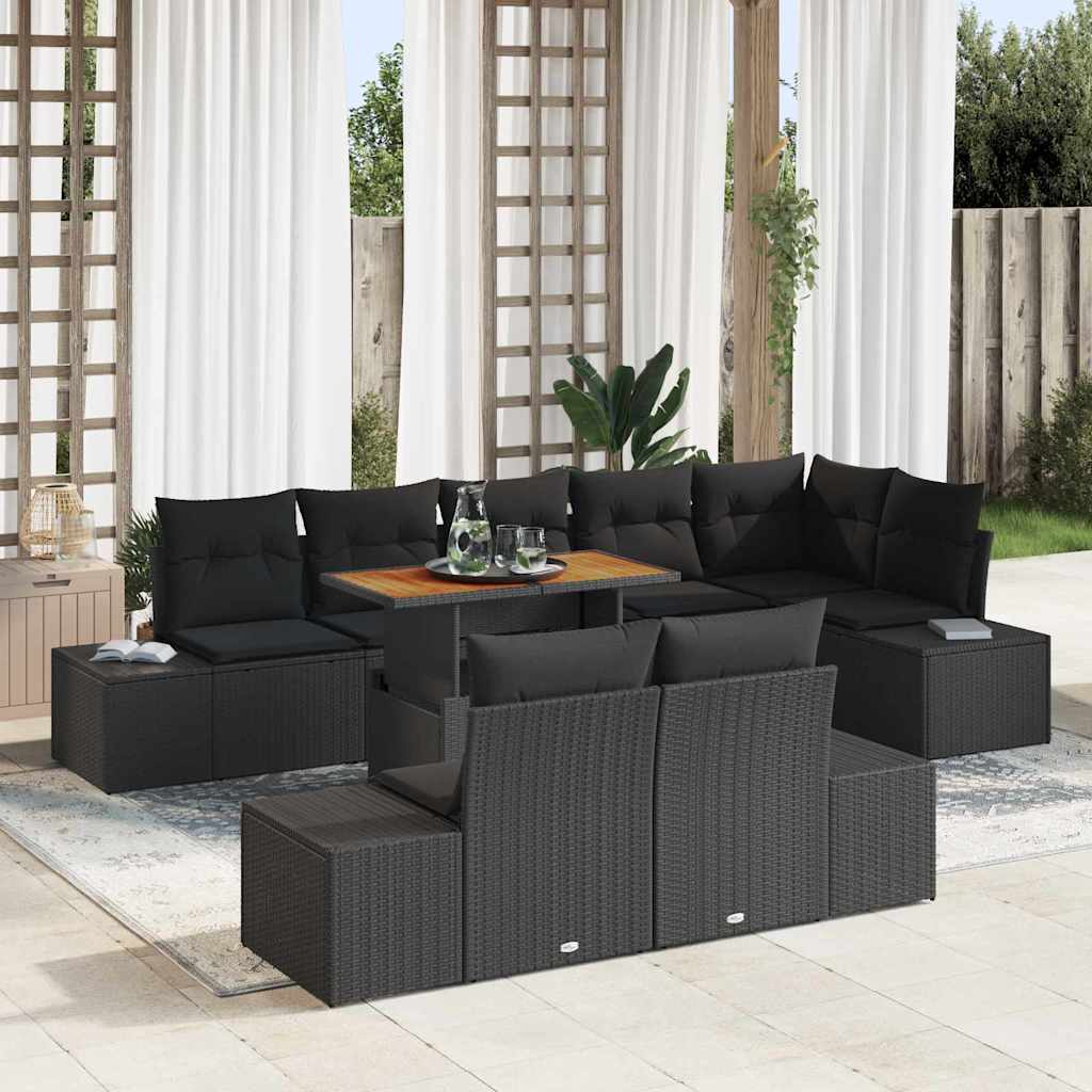 Set Divano da Giardino con archiviazione 9 pcs Nero Poly Rattan | homemem39