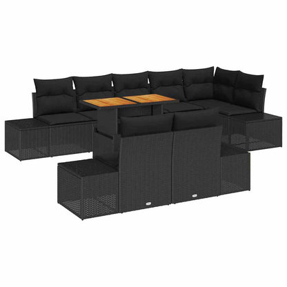 Set Divano da Giardino con archiviazione 9 pcs Nero Poly Rattan | homemem39