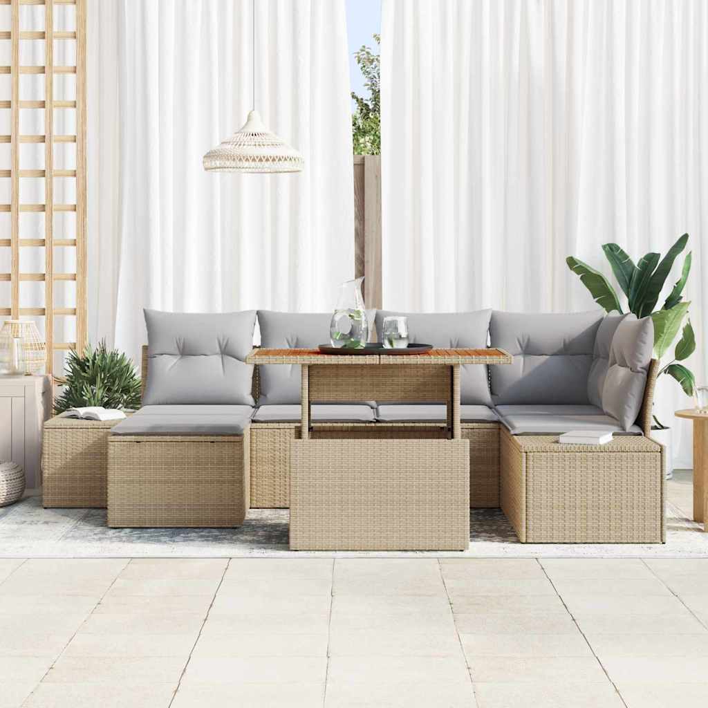 Set Divano da Giardino 7 pcs Beige Poly Rattan - homemem39