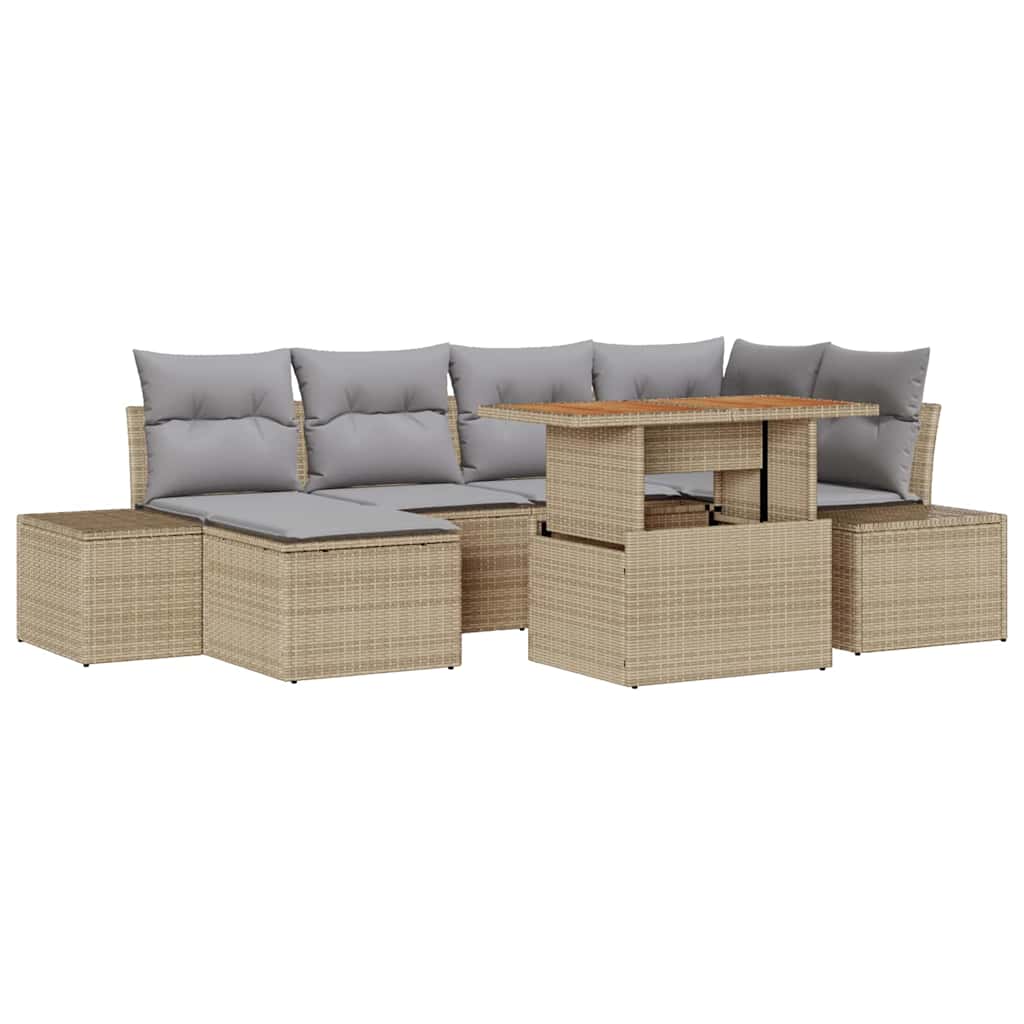 Set Divano da Giardino 7 pcs Beige Poly Rattan - homemem39
