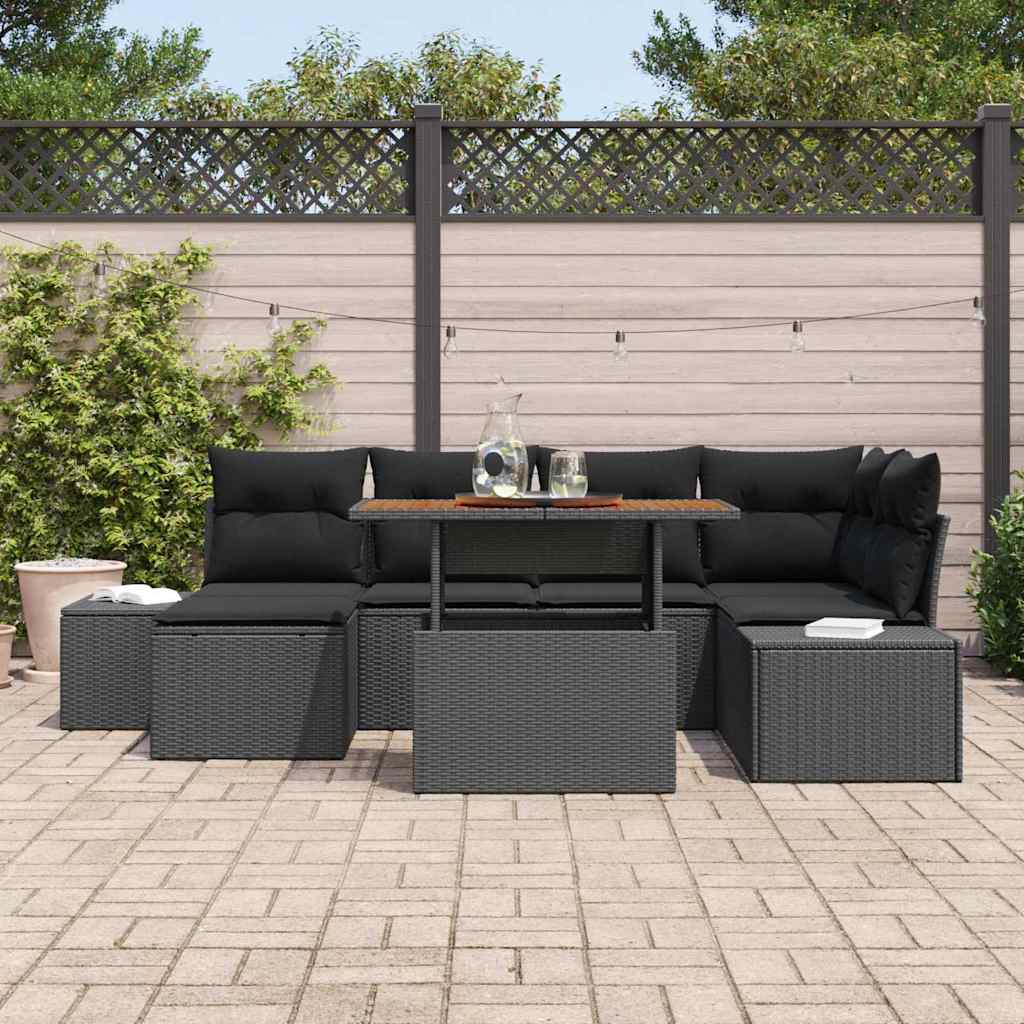 Set Divano da Giardino con archiviazione 7 pcs Nero Poly Rattan - homemem39