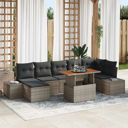 Set Divano da Giardino 8 pcs Grigio Poly Rattan