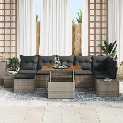 Set Divano da Giardino 8 pcs Grigio Poly Rattan