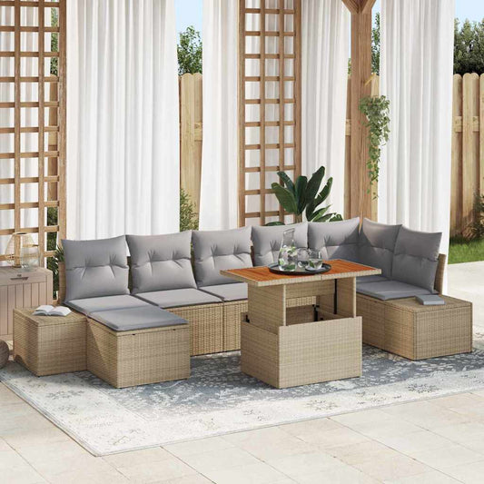 Set Divano da Giardino 8 pcs Beige Poly Rattan
