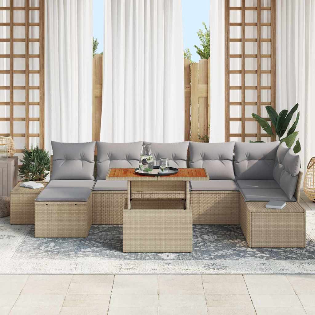 Set Divano da Giardino 8 pcs Beige Poly Rattan | homemem39