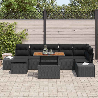 Set Divano da Giardino con archiviazione 8 pcs Nero Poly Rattan