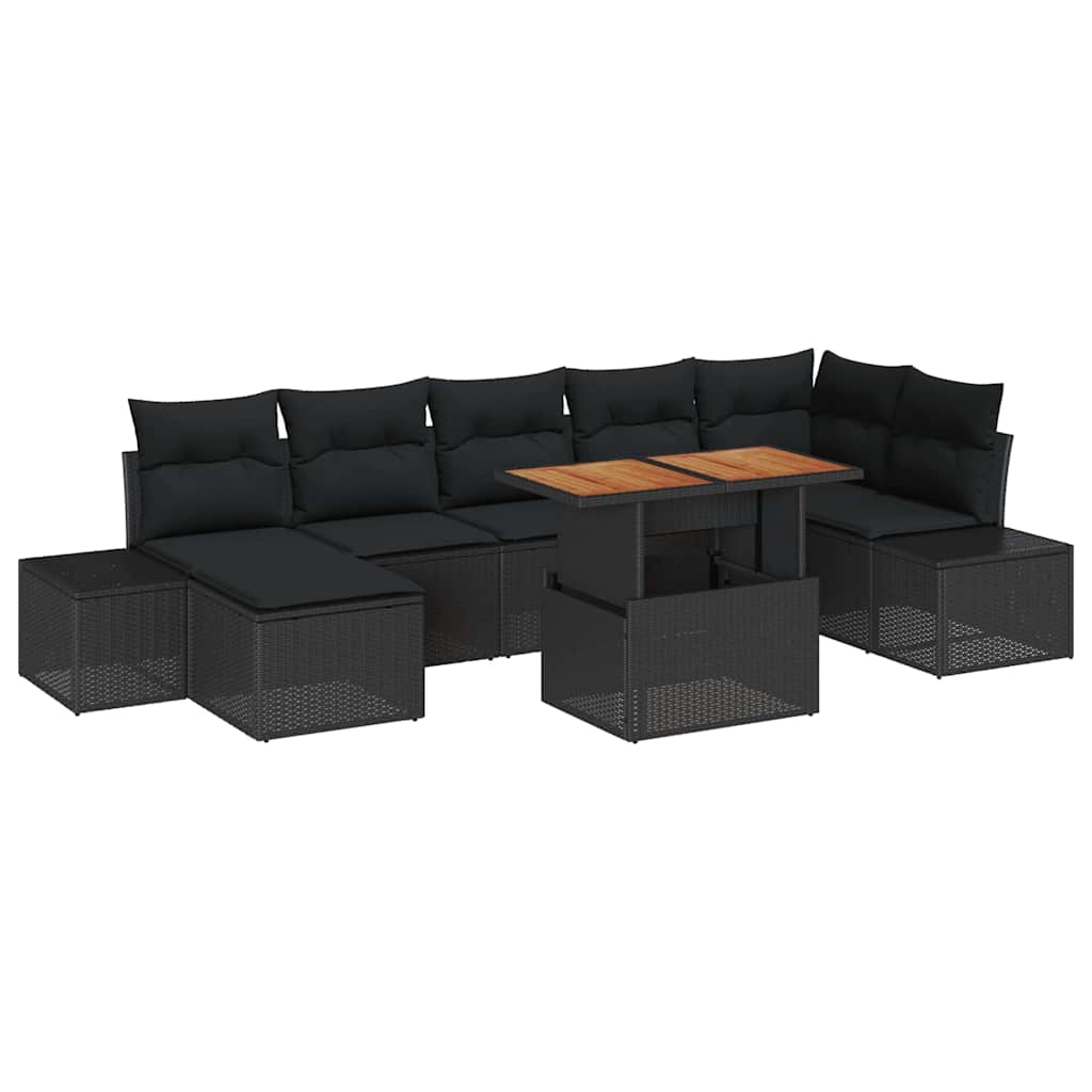 Set Divano da Giardino con archiviazione 8 pcs Nero Poly Rattan | homemem39