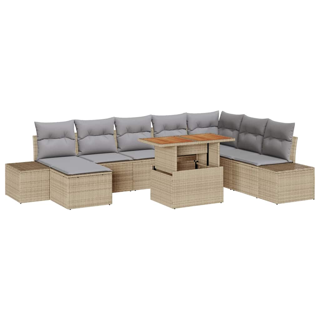 Set Divano da Giardino 9 pcs Beige Poly Rattan | homemem39