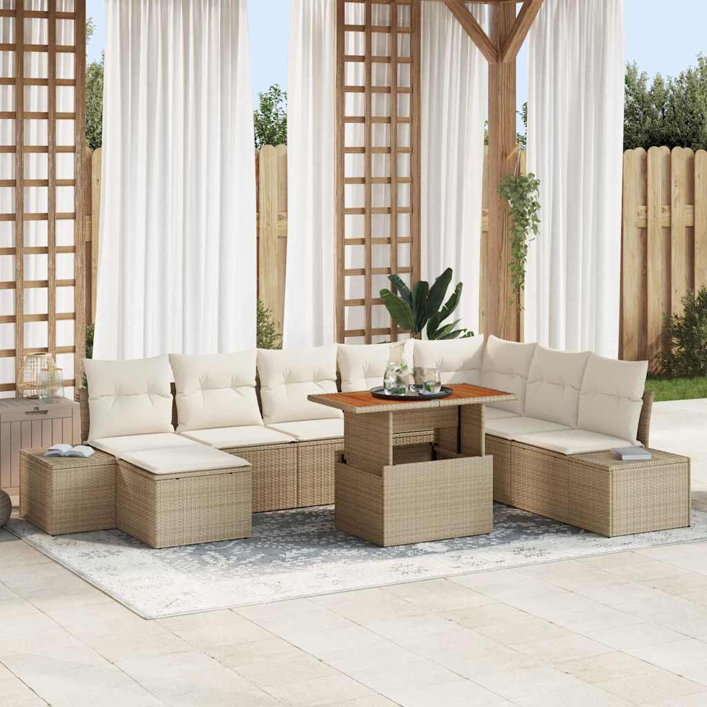 Set Divano da Giardino 9 pcs Beige Poly Rattan